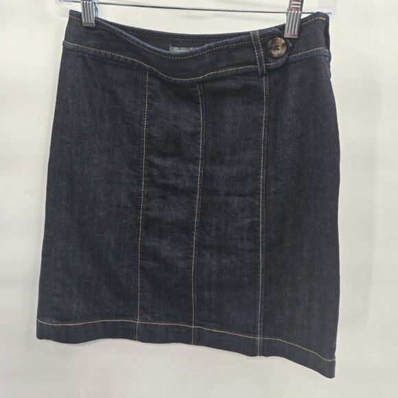 Ann Taylor Petites Mini Dark Blue Denim Button Front Side Zipper Skirt 0OP - Picture 1 of 6